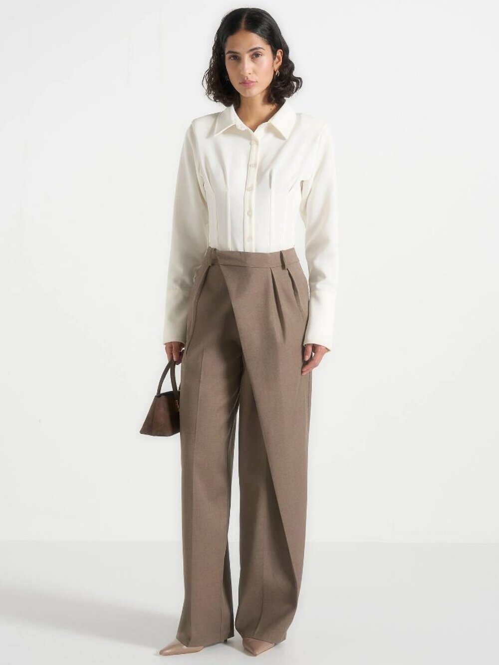Manière De Voir USA Colette Tailored Wrap Pleat Pants in Taupe